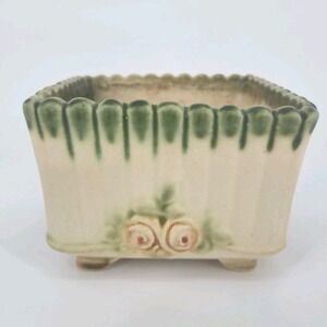 Antique 1920s Weller Florenzo Pottery Pillow Vase Footed Floral Ivory Green Pink
